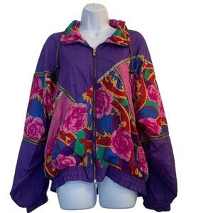 Olympic Exposure Women's Medium Purple Floral Windbreaker‎ Jacket LN 1302